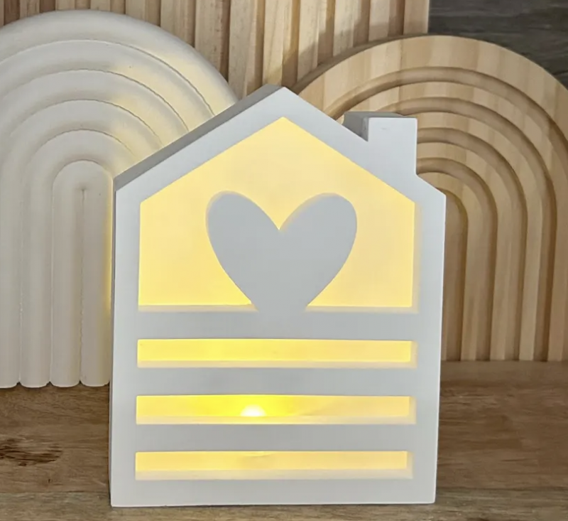 Lichterhaus mit Kamin, Rillen & Herz 8,5 cm